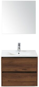 Dante Badmeubelset 60 cm - Walnoot - Keramische Wastafel Wit Enjoy met Spiegel