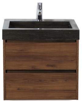 Dante Badmeubelset 60 cm - Walnoot - Wastafel Hardsteen Wit Lucca