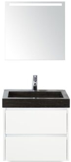 Dante Badmeubelset 60 cm - Wit Hoogglans - Wastafel Hardsteen Wit Lucca met Sence Spiegel