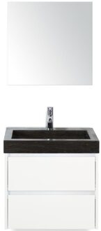 Dante Badmeubelset 60 cm - Wit Hoogglans - Wastafel Hardsteen Wit Lucca met Spiegel