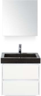 Dante Badmeubelset 60 cm - Wit Hoogglans - Wastafel Hardsteen Wit Lucca met Spiegelkast