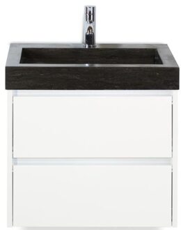 Dante Badmeubelset 60 cm - Wit Hoogglans - Wastafel Hardsteen Wit Lucca