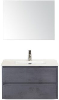 Dante Badmeubelset 80 cm - Beton Antraciet - Keramische Wastafel Wit Cover met Spiegel