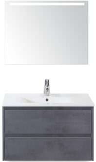 Dante Badmeubelset 80 cm - Beton Antraciet - Keramische Wastafel Wit Enjoy met Sence Spiegel