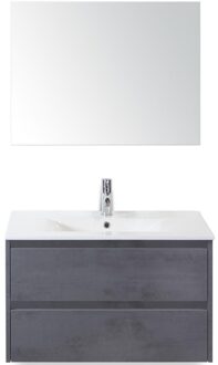 Dante Badmeubelset 80 cm - Beton Antraciet - Keramische Wastafel Wit Enjoy met Spiegel