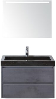 Dante Badmeubelset 80 cm - Beton Antraciet - Wastafel Hardsteen Wit Lucca met Sence Spiegel