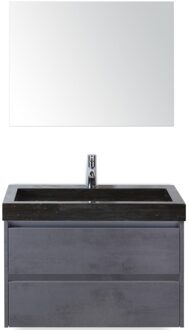 Dante Badmeubelset 80 cm - Beton Antraciet - Wastafel Hardsteen Wit Lucca met Spiegel