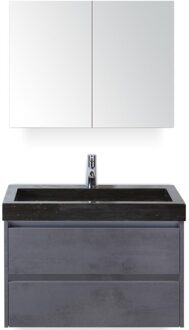 Dante Badmeubelset 80 cm - Beton Antraciet - Wastafel Hardsteen Wit Lucca met Spiegelkast