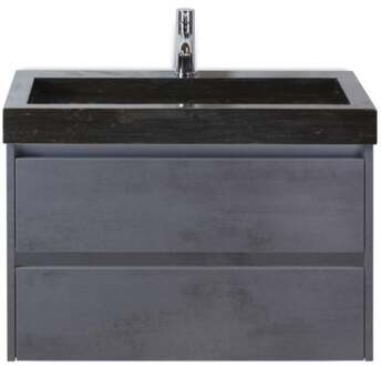 Dante Badmeubelset 80 cm - Beton Antraciet - Wastafel Hardsteen Wit Lucca