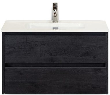 Dante Badmeubelset 80 cm - Black Oak - Keramische Wastafel Wit Cover