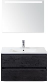 Dante Badmeubelset 80 cm - Black Oak - Keramische Wastafel Wit Enjoy met Sence Spiegel