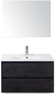 Dante Badmeubelset 80 cm - Black Oak - Keramische Wastafel Wit Enjoy met Spiegel
