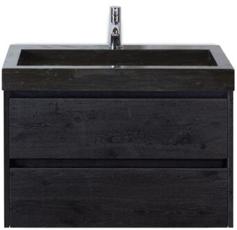Dante Badmeubelset 80 cm - Black Oak - Wastafel Hardsteen Wit Lucca