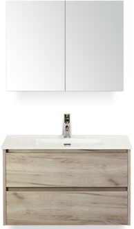 Dante Badmeubelset 80 cm - Craft Oak - Keramische Wastafel Wit Cover met Spiegelkast