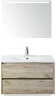 Dante Badmeubelset 80 cm - Craft Oak - Keramische Wastafel Wit Enjoy met Sence Spiegel