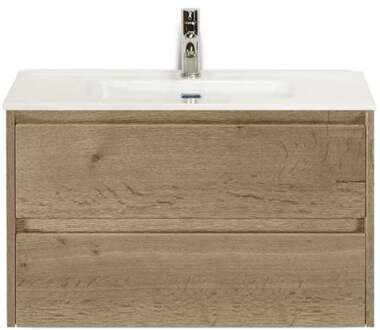 Dante Badmeubelset 80 cm - Natuur Eiken - Keramische Wastafel Wit Cover