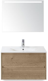 Dante Badmeubelset 80 cm - Natuur Eiken - Keramische Wastafel Wit Enjoy met Sence Spiegel