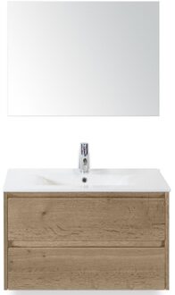 Dante Badmeubelset 80 cm - Natuur Eiken - Keramische Wastafel Wit Enjoy met Spiegel