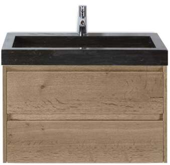 Dante Badmeubelset 80 cm - Natuur Eiken - Wastafel Hardsteen Wit Lucca