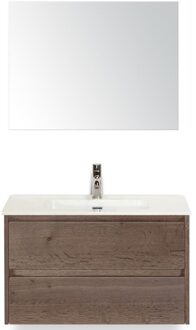 Dante Badmeubelset 80 cm - Tabacco - Keramische Wastafel Wit Cover met Spiegel