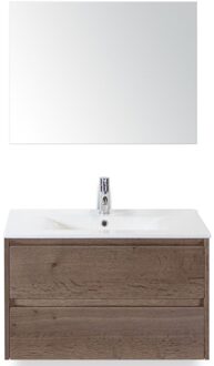 Dante Badmeubelset 80 cm - Tabacco - Keramische Wastafel Wit Enjoy met Spiegel