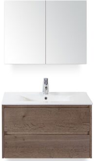 Dante Badmeubelset 80 cm - Tabacco - Keramische Wastafel Wit Enjoy met Spiegelkast