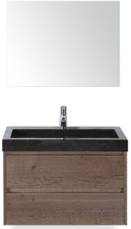 Dante Badmeubelset 80 cm - Tabacco - Wastafel Hardsteen Wit Lucca met Spiegel