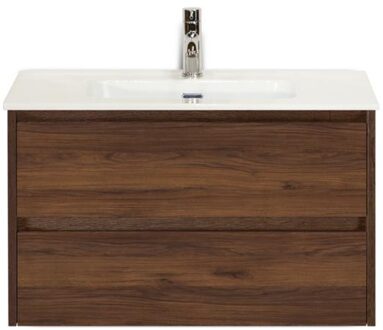 Dante Badmeubelset 80 cm - Walnoot - Keramische Wastafel Wit Cover