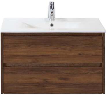 Dante Badmeubelset 80 cm - Walnoot - Keramische Wastafel Wit Enjoy