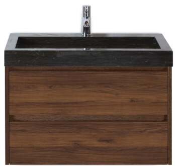 Dante Badmeubelset 80 cm - Walnoot - Wastafel Hardsteen Wit Lucca