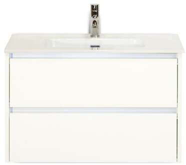 Dante Badmeubelset 80 cm - Wit Hoogglans - Keramische Wastafel Wit Cover