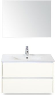 Dante Badmeubelset 80 cm - Wit Hoogglans - Keramische Wastafel Wit Enjoy met Spiegel