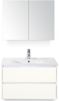 Dante Badmeubelset 80 cm - Wit Hoogglans - Keramische Wastafel Wit Enjoy met Spiegelkast