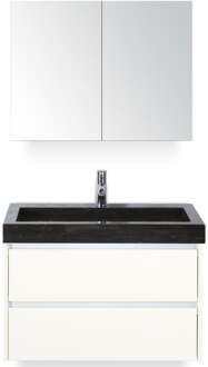 Dante Badmeubelset 80 cm - Wit Hoogglans - Wastafel Hardsteen Wit Lucca met Spiegelkast