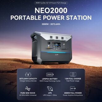 DaranEner NEO2000 Portable Power Station 2000W 2073.6Wh Capacity LiFePO4 Battery Emergency Mobile Solar Powered Generator for Home Backup Outdoor Camping RV
