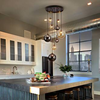 DARK hanglamp, ijzer, glas, amber, rook, Ø 55 cm zwart, amber, rookgrijs