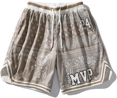 Dark Icoon Bandana Shorts Mannen Elastische Taille Kleurblok Lint High Street Shorts Mesh Double Layer Shorts Voor man khaki / Xxl