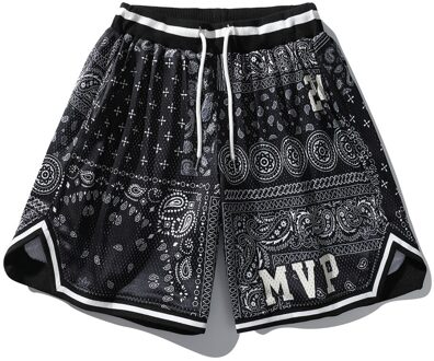 Dark Icoon Bandana Shorts Mannen Elastische Taille Kleurblok Lint High Street Shorts Mesh Double Layer Shorts Voor man zwart / M
