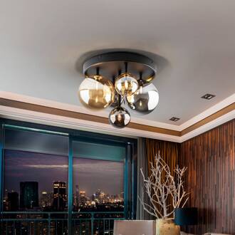 Dark plafondlamp, 5-lamps, glas, zwart, amber, smoke amber, rookgrijs, helder, messing, zwart