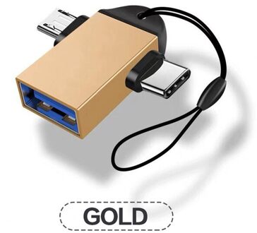 Data Kikker 2 In 1 Otg Adapter Usb 3.0 Female Naar Micro Usb Mannelijke En Usb C Mannelijke Connector Aluminium legering Onderweg Converter Goud