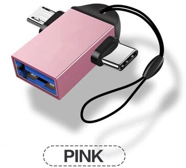 Data Kikker 2 In 1 Otg Adapter Usb 3.0 Female Naar Micro Usb Mannelijke En Usb C Mannelijke Connector Aluminium legering Onderweg Converter Roze