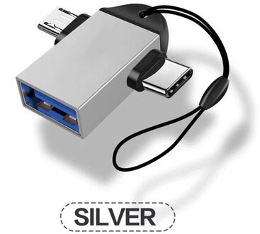 Data Kikker 2 In 1 Otg Adapter Usb 3.0 Female Naar Micro Usb Mannelijke En Usb C Mannelijke Connector Aluminium legering Onderweg Converter Zilver