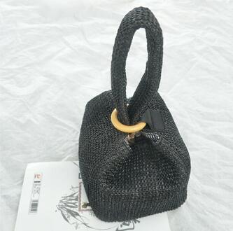 Daunavia Geweven Handtassen Zomer Strand Vrouwen Eenvoudige Toevallige Crossbody Mini Geweven Emmer Zak Brand Ring Gesp zwart