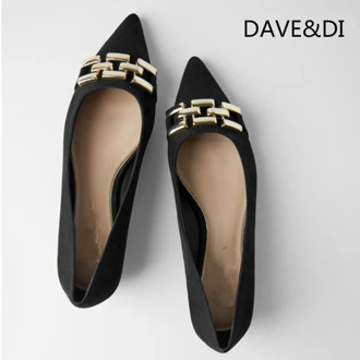 DAVE&DI INS fashion blogger summer england style office lady simple metal chain black Flat shoes Cusp shoes woman shoes women