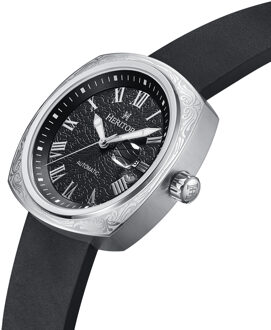 Davenport horloge met gegraveerde leren band en datum Zilver - One Size