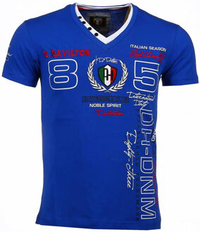 David Copper Italiaanse T-shirt - Korte Mouwen Heren - Borduur Automobile Club - Blauw - Maat: S