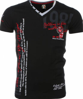 David Copper Italiaanse T-shirt - Korte Mouwen Heren - Borduur Polo Club - Zwart - Maten: M