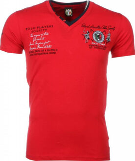 David Copper Italiaanse T-shirt - Korte Mouwen Heren - Borduur Polo Players - Rood - Maten: M