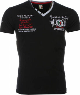 David Copper Italiaanse T-shirt - Korte Mouwen Heren - Borduur Polo Players - Zwart - Maten: L