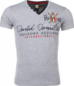 David Copper Italiaanse T-shirt - Korte Mouwen Heren - Borduur Squadra Azzura - Grijs - Maten: M